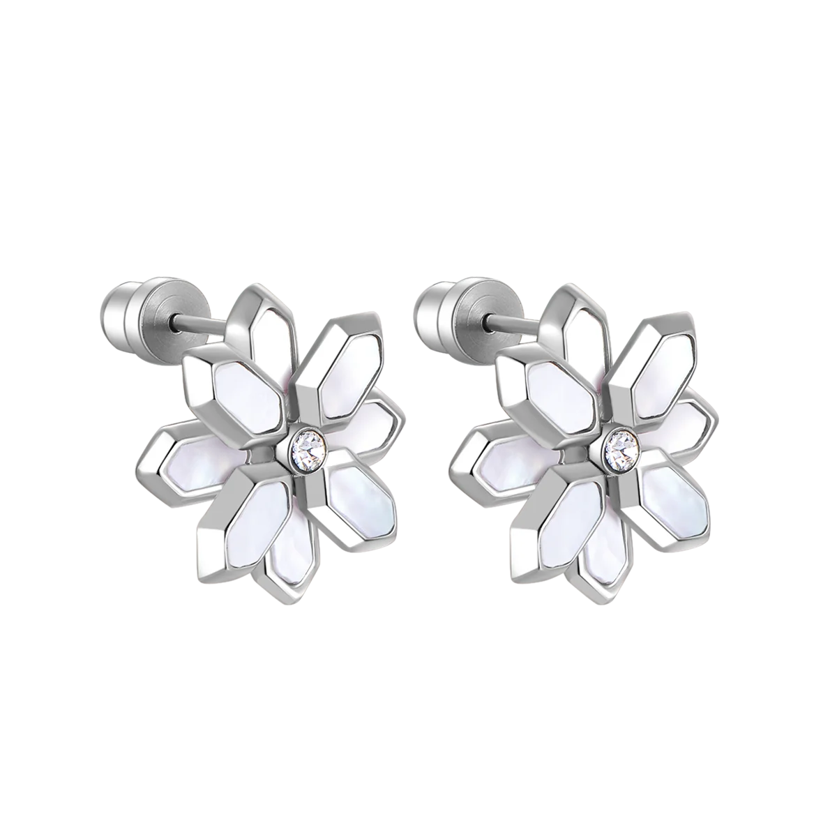 لوتس / أقراط اللؤلؤ باللون الفضي