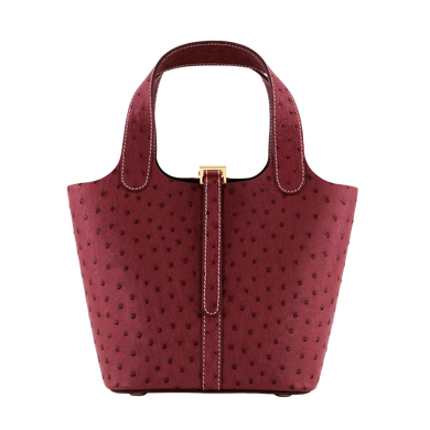 شنطة اليد اليازية من جلد النعام / بورغندي