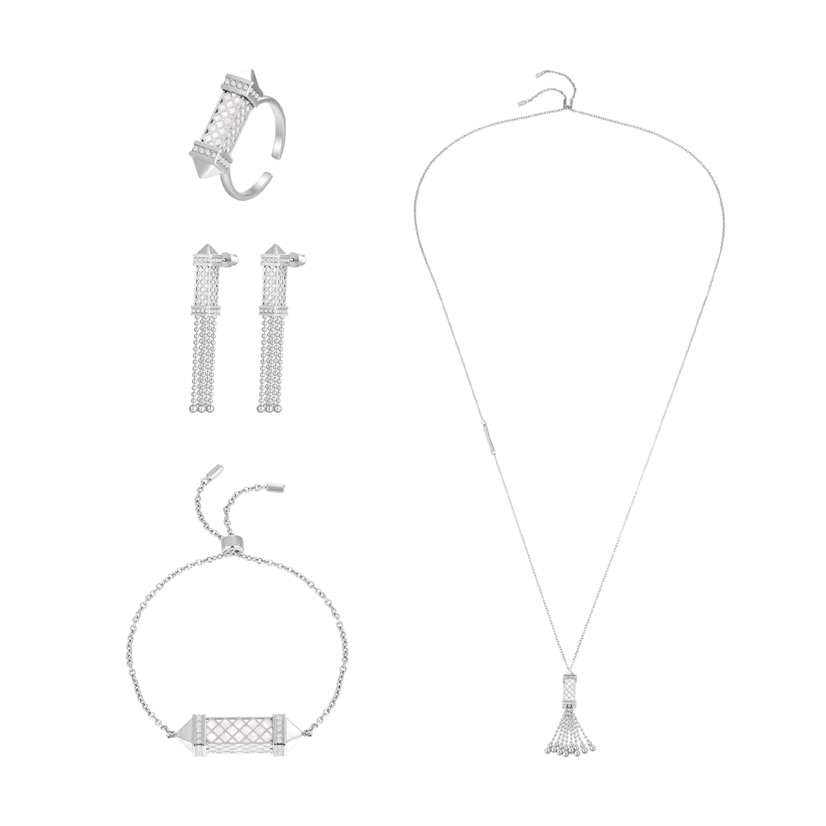 تاسل /طقم اللؤلؤ باللون الفضي
