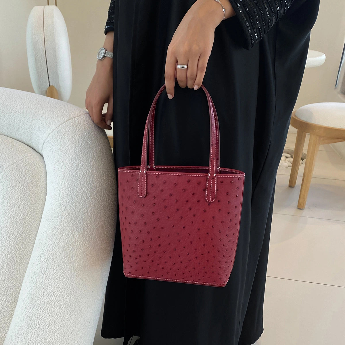 Mini Tote Ostrich Leather / Burgundy