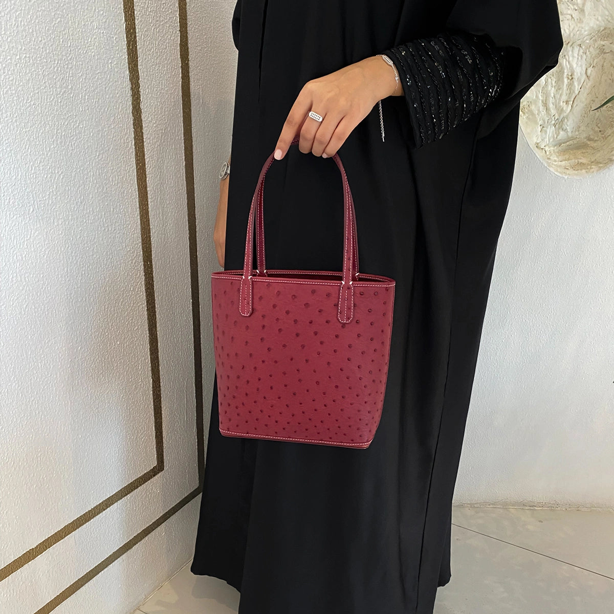 Mini Tote Ostrich Leather / Burgundy