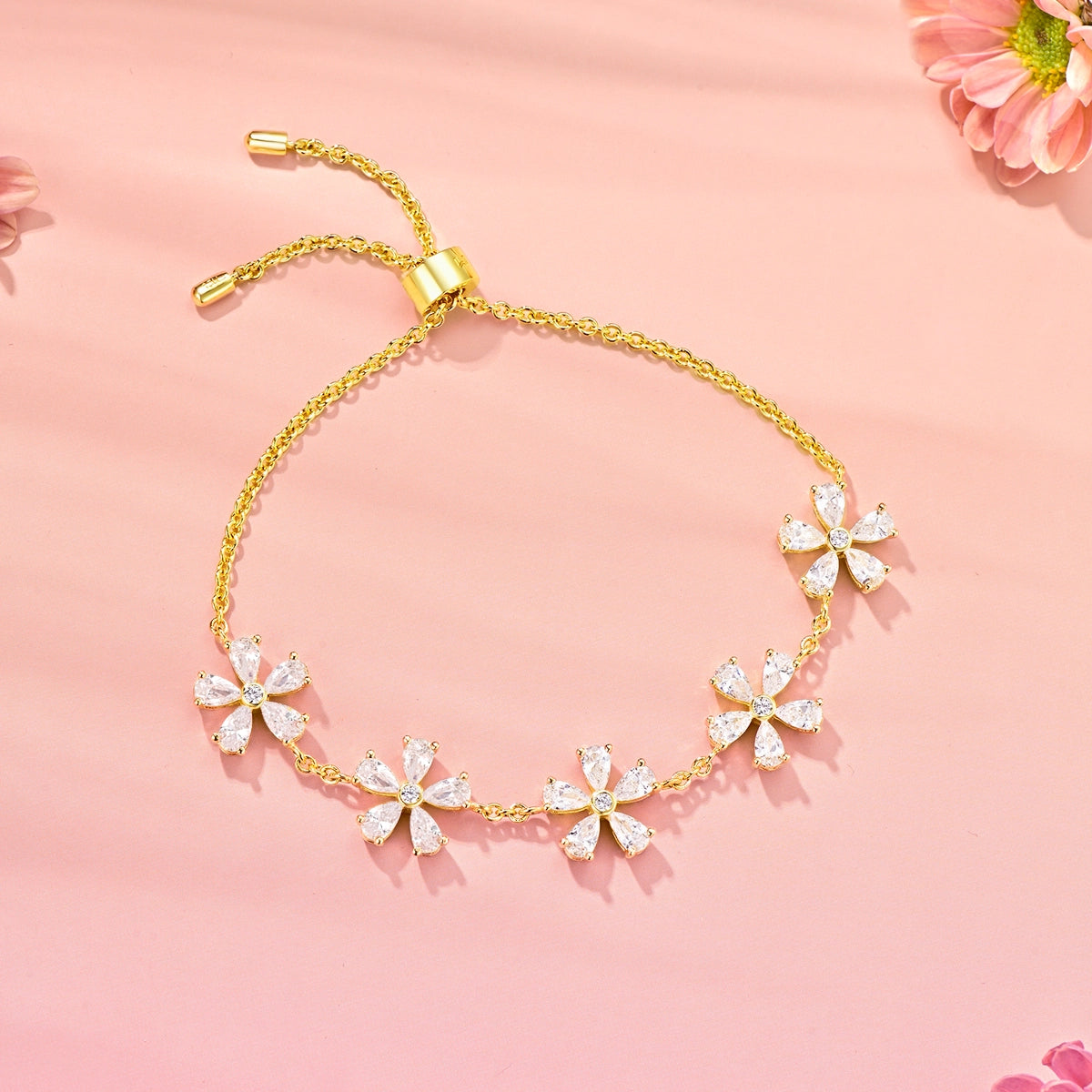Daisy Flower / Multi Motif Bracelet Gold