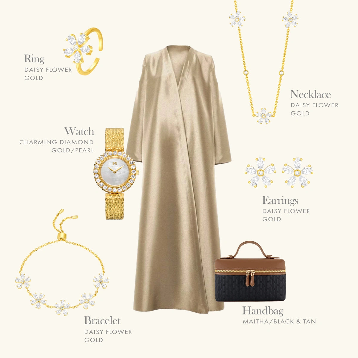 Daisy Flower / Multi Motif Necklace Gold