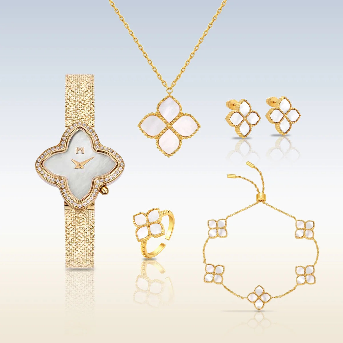 مجموعة هدية جواهر/  جوري ذهبي للنساء