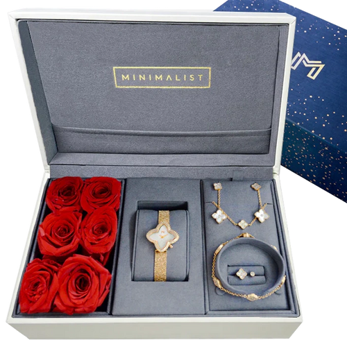 بوكس الورود / ساعة جواهر ومجموعة ميني جوري الذهبية