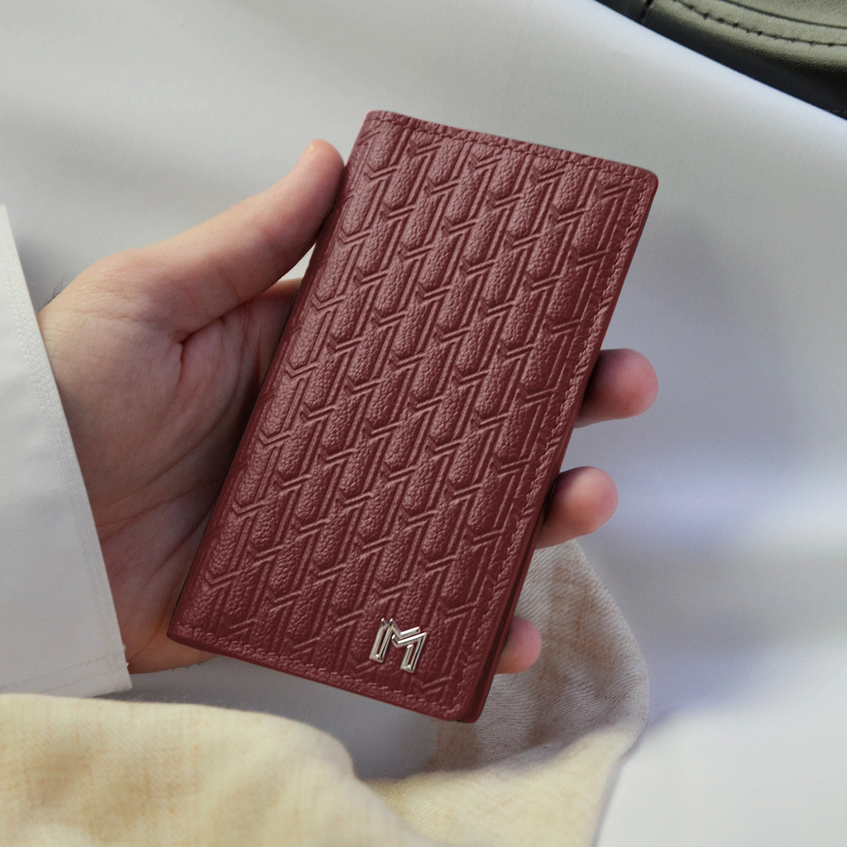 Camel Leather Burgundy / Silver