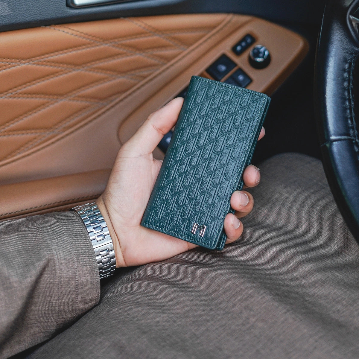 Camel Leather Green / Silver