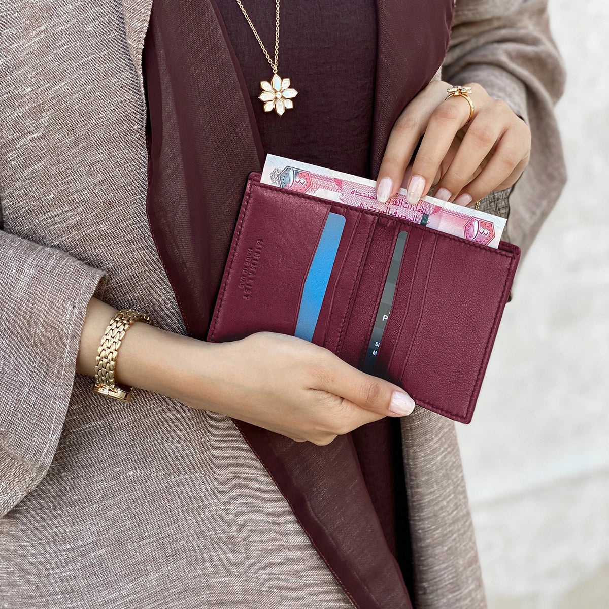 Italian Calfskin Leather Burgundy / Gold