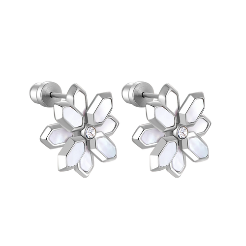 لوتس / أقراط اللؤلؤ باللون الفضي