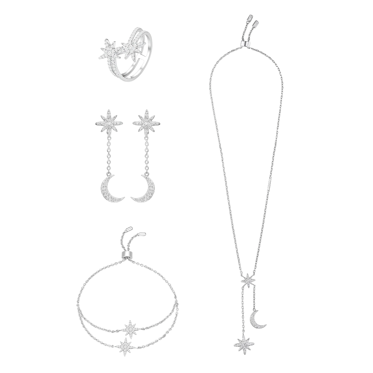 طقم مون ستار بتصميم ثنائي / اللون الفضي