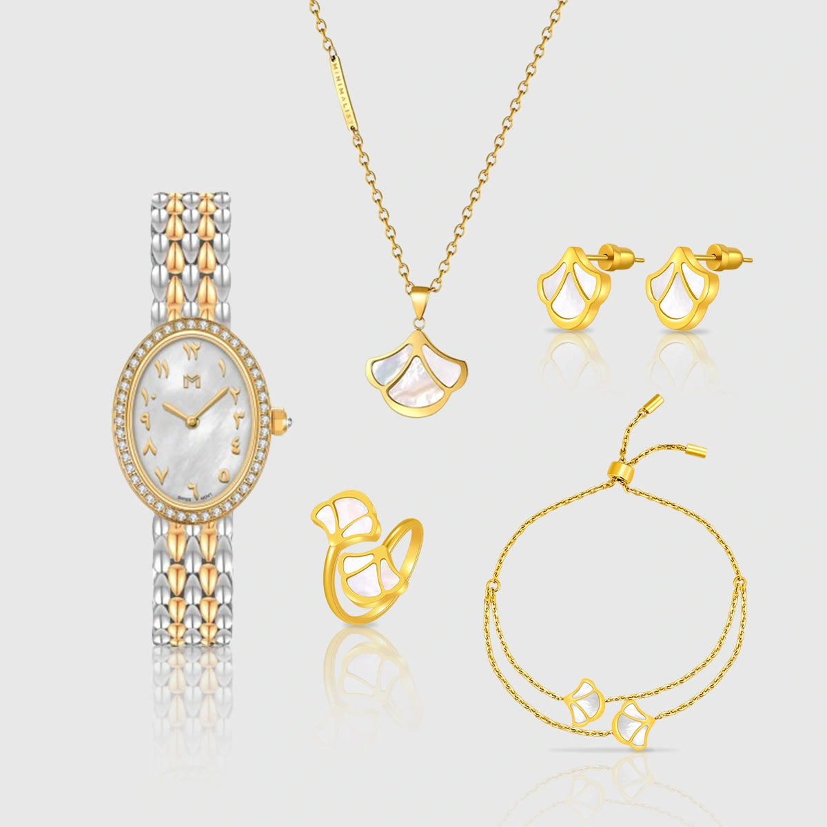 نوال / توليب للؤلؤ باللون الذهبي - طقم الهديه 