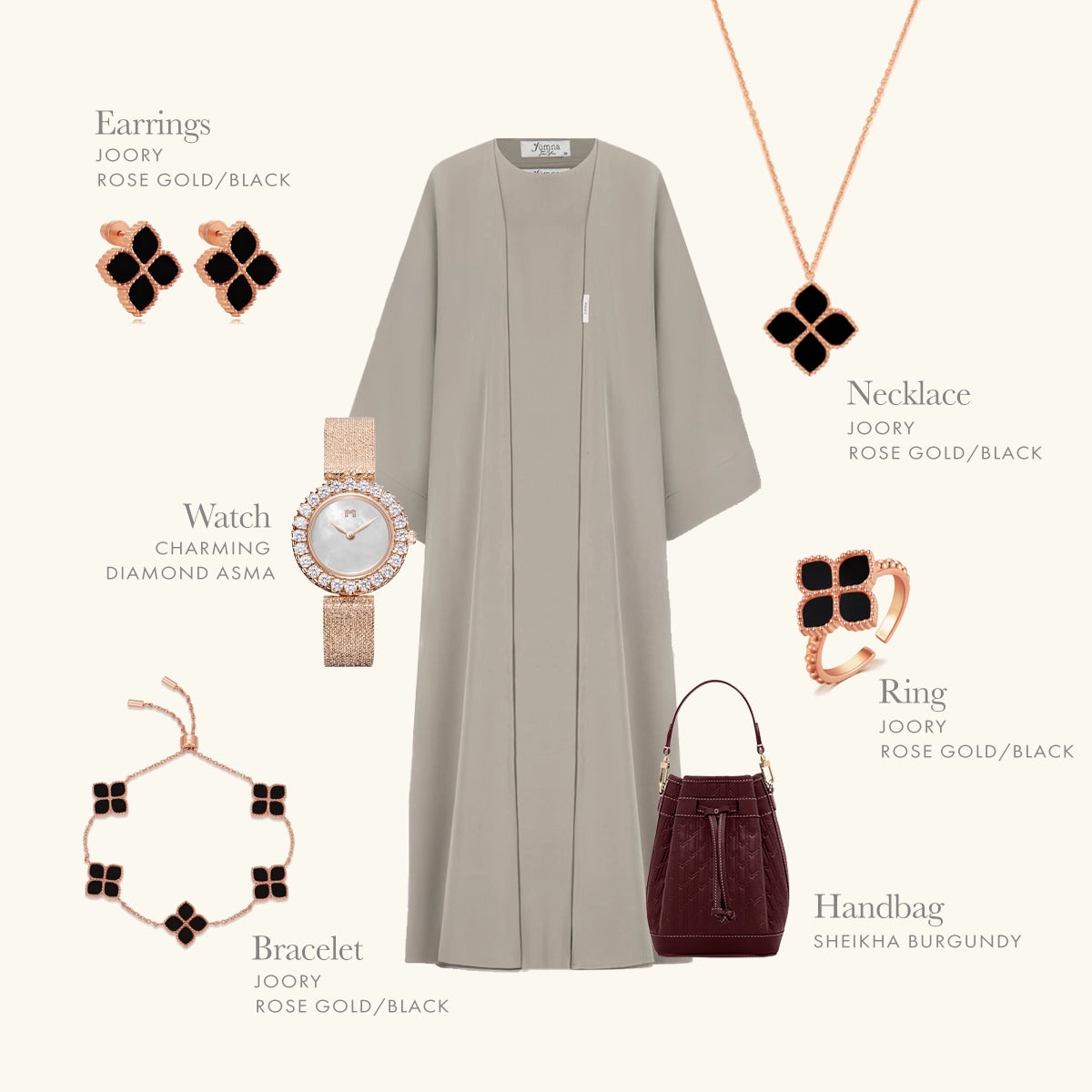 جوري / أقراط الحجر الأسود بلون الروز قولد