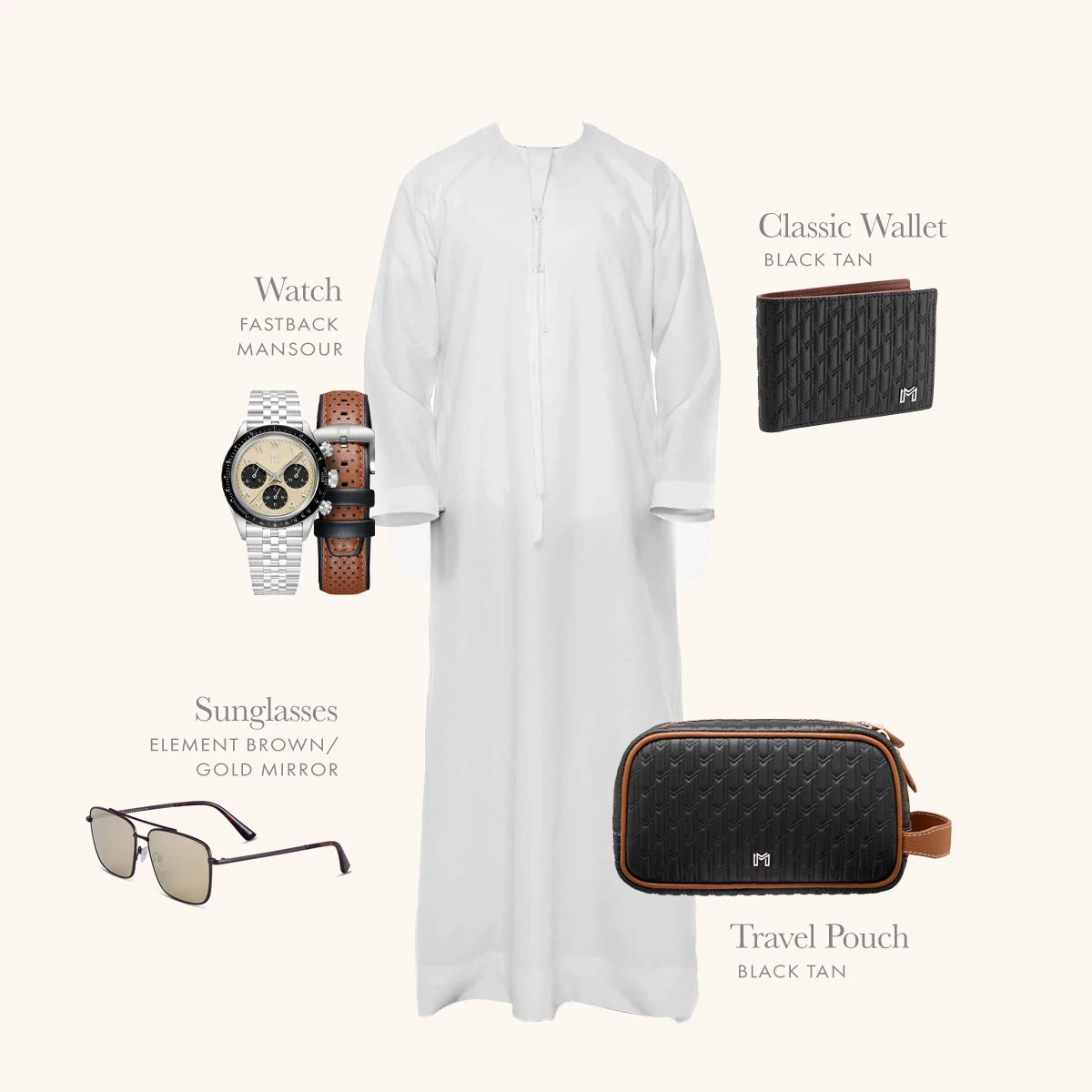 باوتش السفر أسود مع تان / فضي