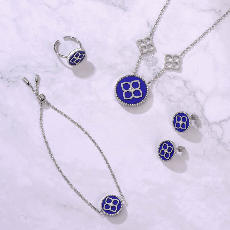 أميرة / أقراط الحجر الأزرق باللون الفضي